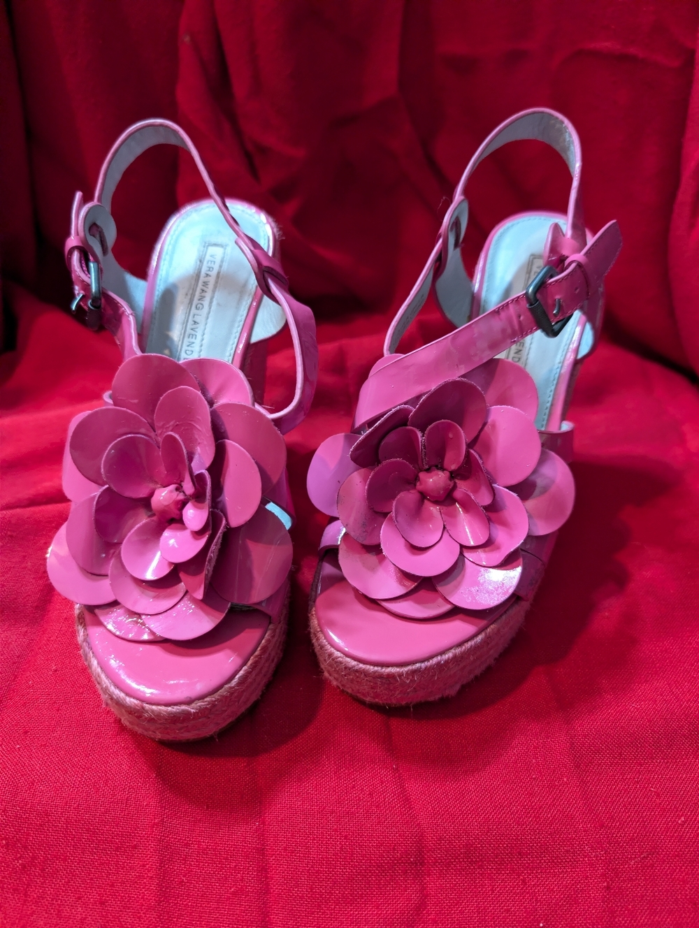 Vera Wang Lavender Label Pink Patton Leather Wedges